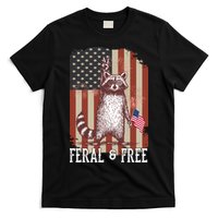 Feral But Free Raccoon July 4th Patriotic For Family T-Shirt