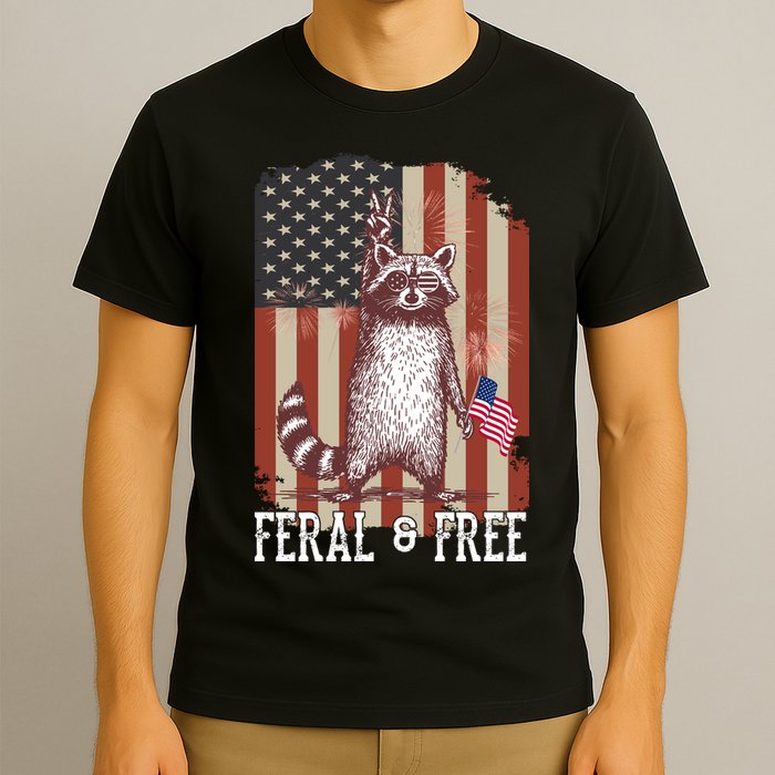 Feral But Free Raccoon July 4th Patriotic For Family T-Shirt
