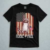Feral But Free Raccoon July 4th Patriotic For Family T-Shirt