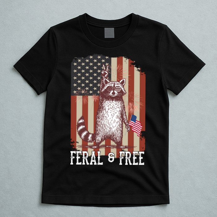 Feral But Free Raccoon July 4th Patriotic For Family T-Shirt