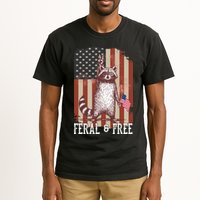 Feral But Free Raccoon July 4th Patriotic For Family Tall T-Shirt