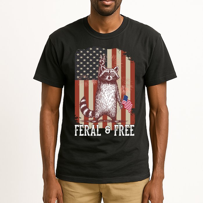 Feral But Free Raccoon July 4th Patriotic For Family Tall T-Shirt