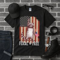Feral But Free Raccoon July 4th Patriotic For Family Tall T-Shirt