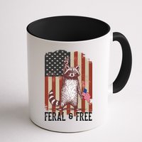 Feral But Free Raccoon July 4th Patriotic For Family Mug