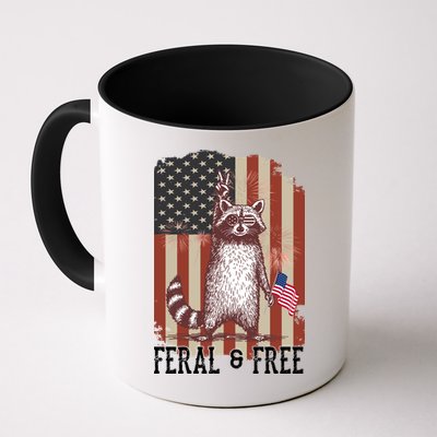 Feral But Free Raccoon July 4th Patriotic For Family Mug