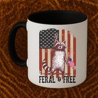 Feral But Free Raccoon July 4th Patriotic For Family Mug