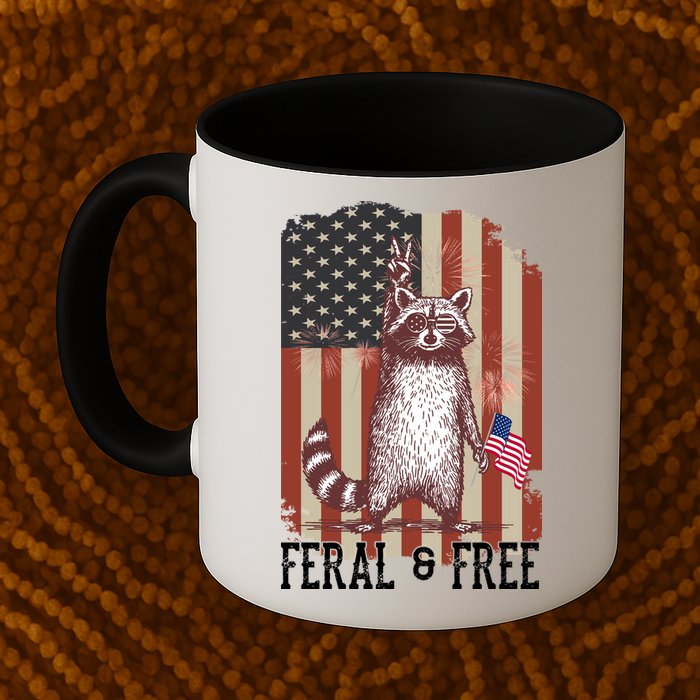 Feral But Free Raccoon July 4th Patriotic For Family Mug