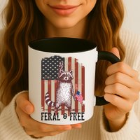 Feral But Free Raccoon July 4th Patriotic For Family Mug