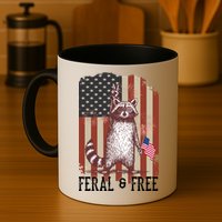 Feral But Free Raccoon July 4th Patriotic For Family Mug