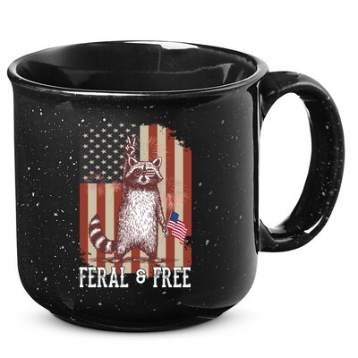 Feral But Free Raccoon July 4th Patriotic For Family 15oz Campfire Ceramic Mug