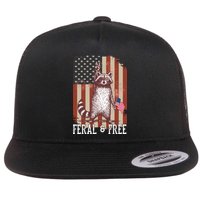 Feral But Free Raccoon July 4th Patriotic For Family Flat Bill Trucker Hat