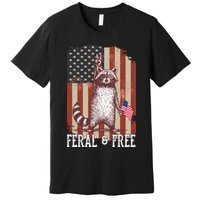 Feral But Free Raccoon July 4th Patriotic For Family Premium T-Shirt