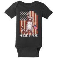 Feral But Free Raccoon July 4th Patriotic For Family Baby Bodysuit