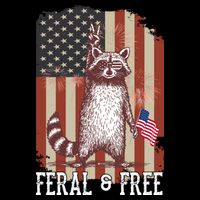 Feral But Free Raccoon July 4th Patriotic For Family Cropped Pullover Crew