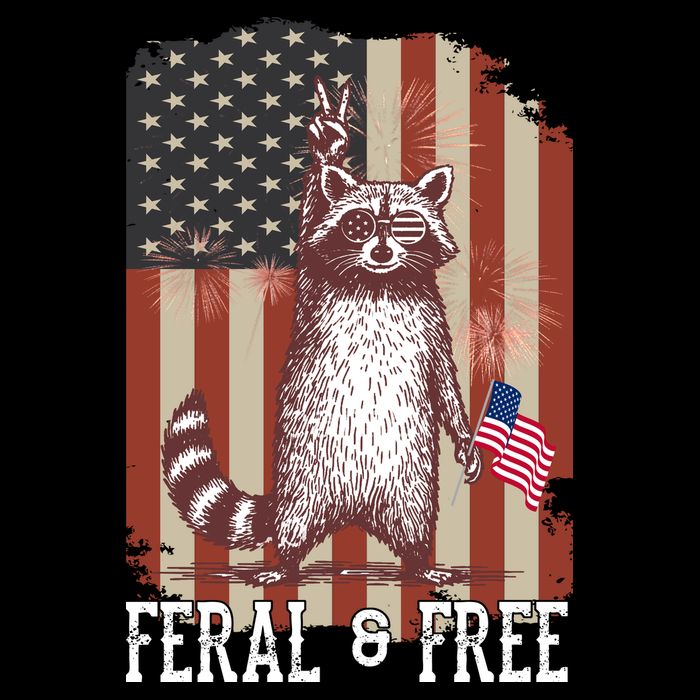 Feral But Free Raccoon July 4th Patriotic For Family Cropped Pullover Crew