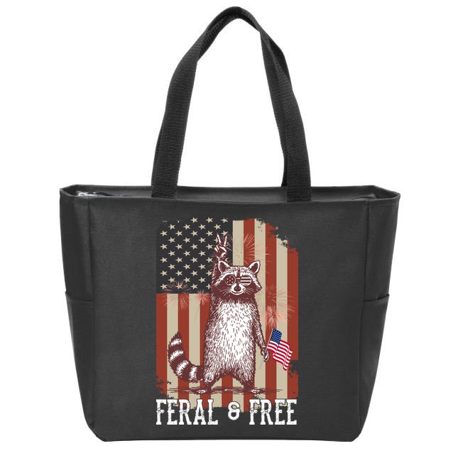 Feral But Free Raccoon July 4th Patriotic For Family Zip Tote Bag