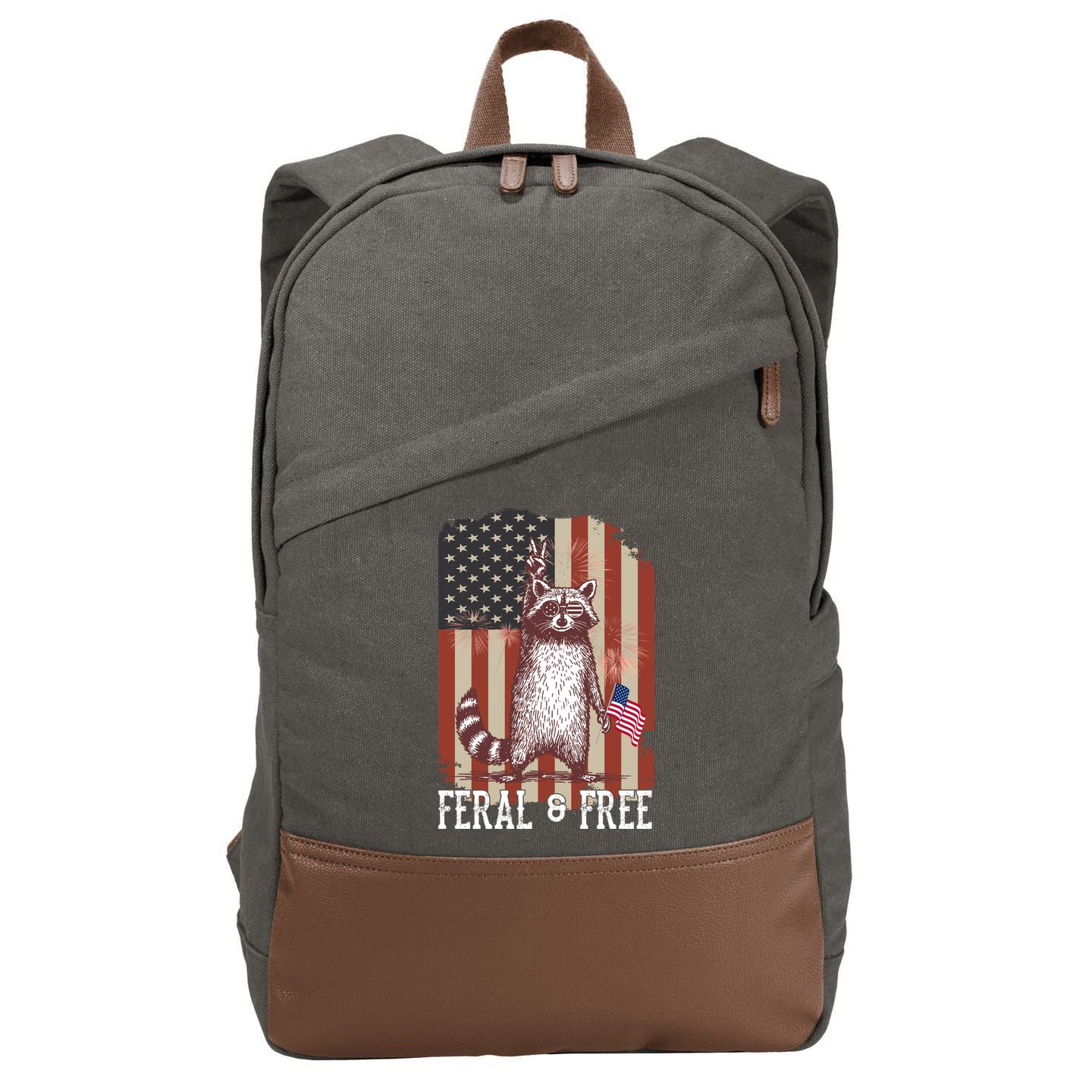 Feral But Free Raccoon July 4th Patriotic For Family Cotton Canvas Backpack