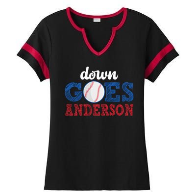 Funny Baseball Fight Down Goes Anderson Ladies Halftime Notch Neck Tee