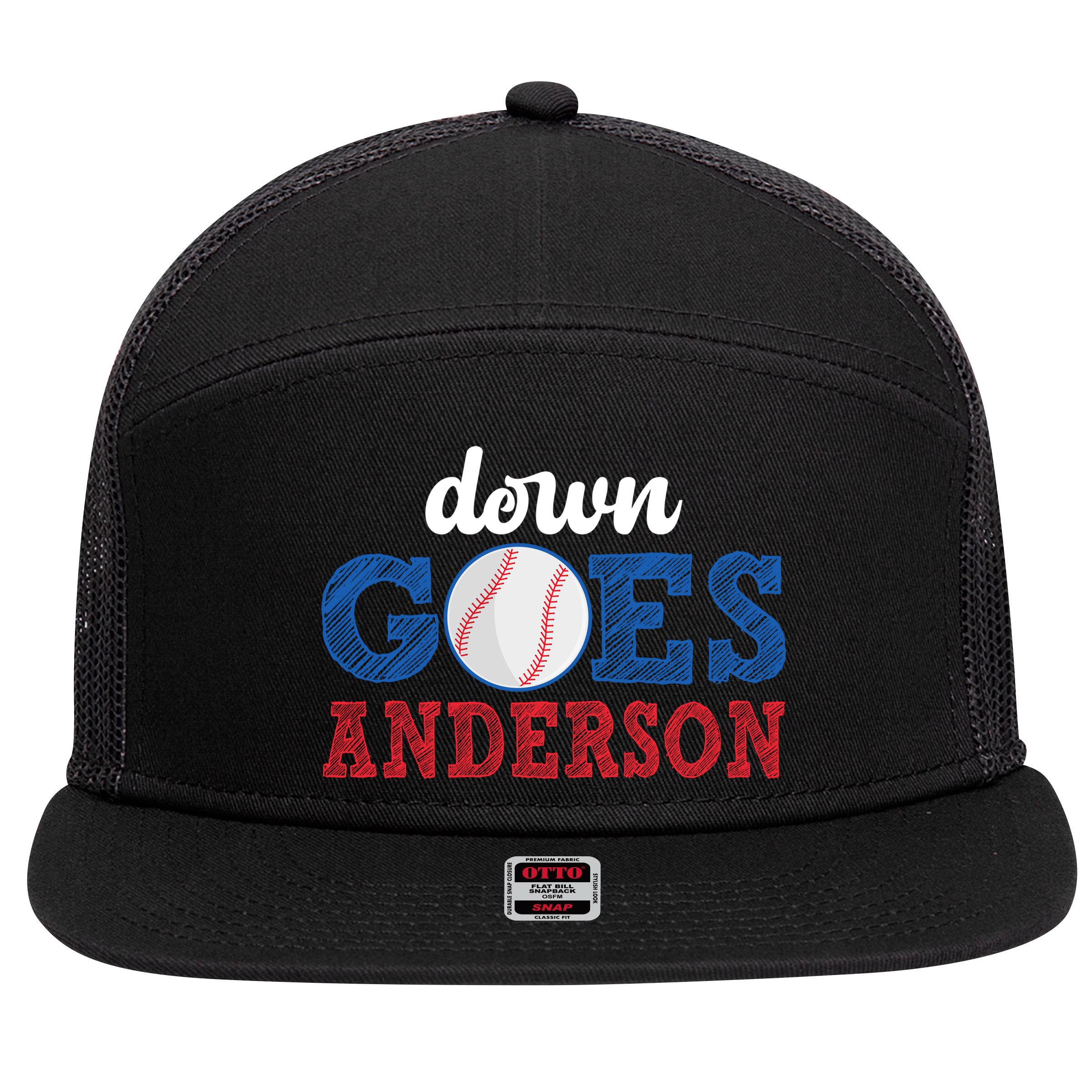 Funny Baseball Fight Down Goes Anderson 7 Panel Mesh Trucker Snapback Hat