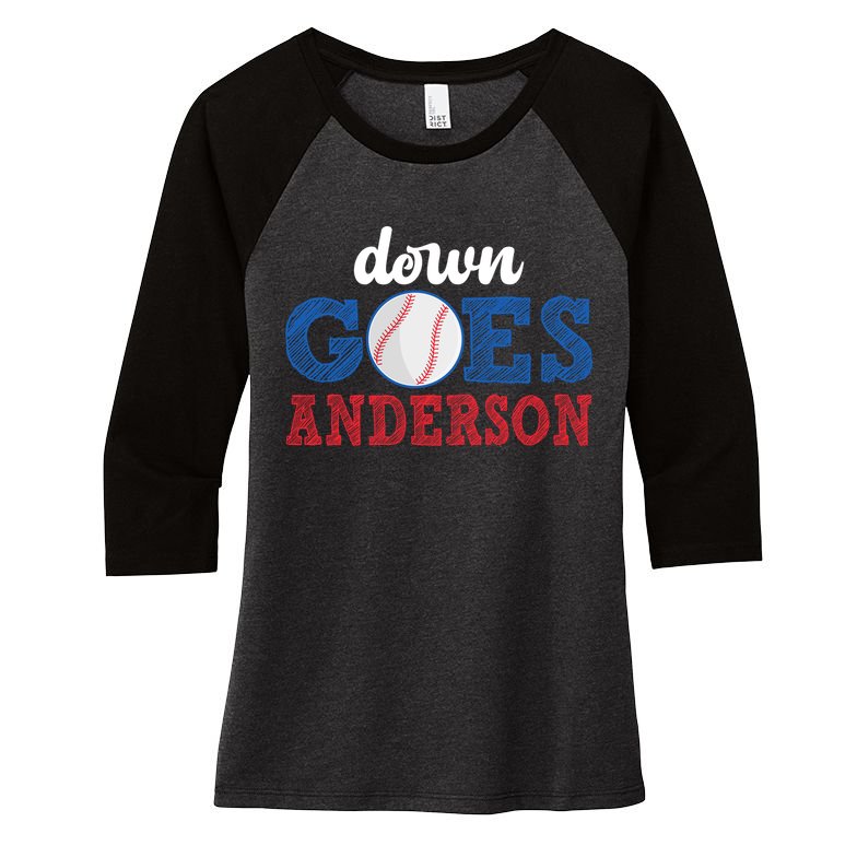 Funny Baseball Fight Down Goes Anderson Women's Tri-Blend 3/4-Sleeve Raglan Shirt