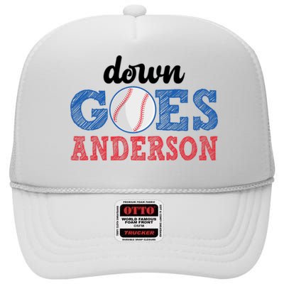 Funny Baseball Fight Down Goes Anderson High Crown Mesh Back Trucker Hat