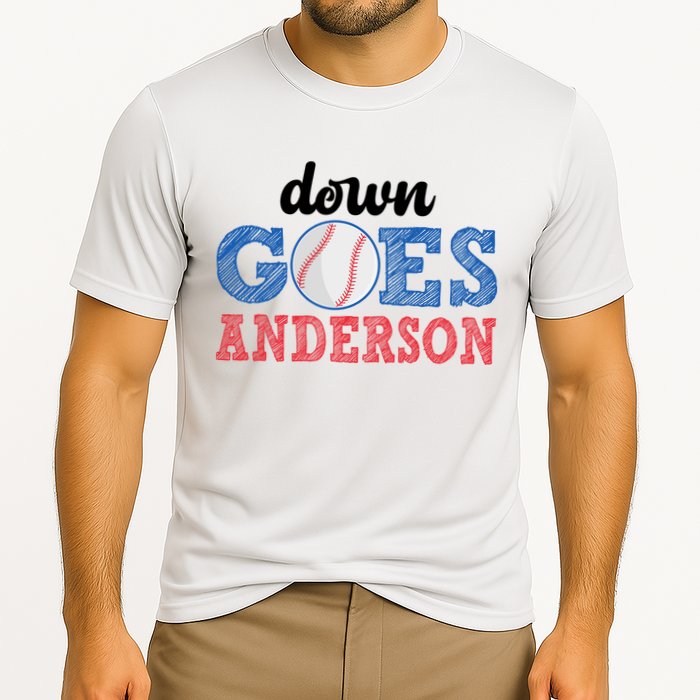 Funny Baseball Fight Down Goes Anderson Cooling Performance Crew T-Shirt