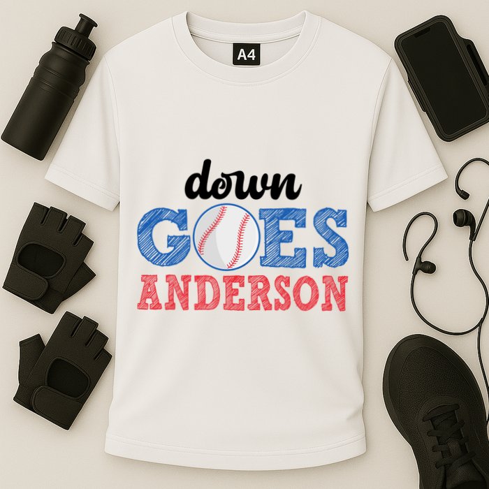 Funny Baseball Fight Down Goes Anderson Cooling Performance Crew T-Shirt
