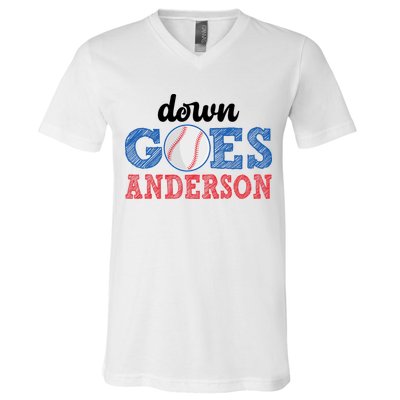 Funny Baseball Fight Down Goes Anderson V-Neck T-Shirt