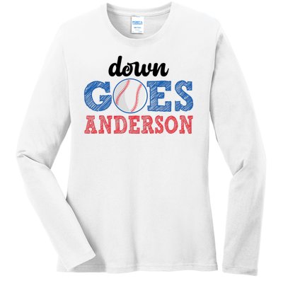 Funny Baseball Fight Down Goes Anderson Ladies Long Sleeve Shirt