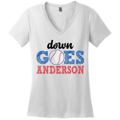 Funny Baseball Fight Down Goes Anderson Women's V-Neck T-Shirt