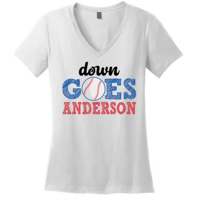 Funny Baseball Fight Down Goes Anderson Women's V-Neck T-Shirt