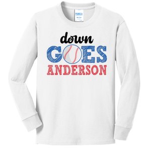 Funny Baseball Fight Down Goes Anderson Kids Long Sleeve Shirt