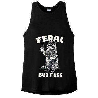 Feral But Free Funny Raccoon Ladies PosiCharge Tri-Blend Wicking Tank