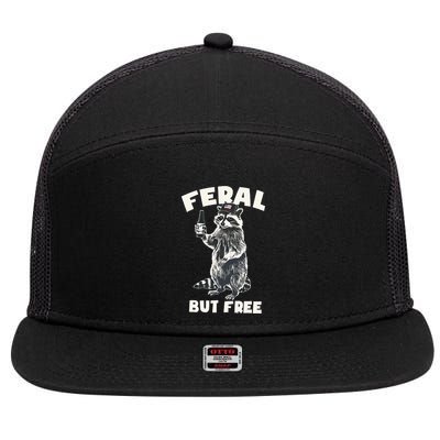 Feral But Free Funny Raccoon 7 Panel Mesh Trucker Snapback Hat