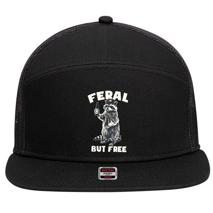 Feral But Free Funny Raccoon 7 Panel Mesh Trucker Snapback Hat