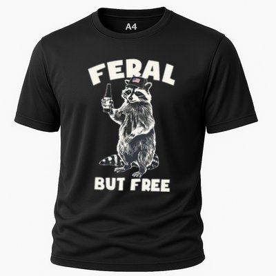 Feral But Free Funny Raccoon Cooling Performance Crew T-Shirt