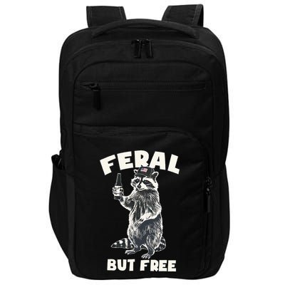 Feral But Free Funny Raccoon Impact Tech Backpack