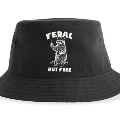 Feral But Free Funny Raccoon Sustainable Bucket Hat