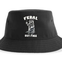Feral But Free Funny Raccoon Sustainable Bucket Hat