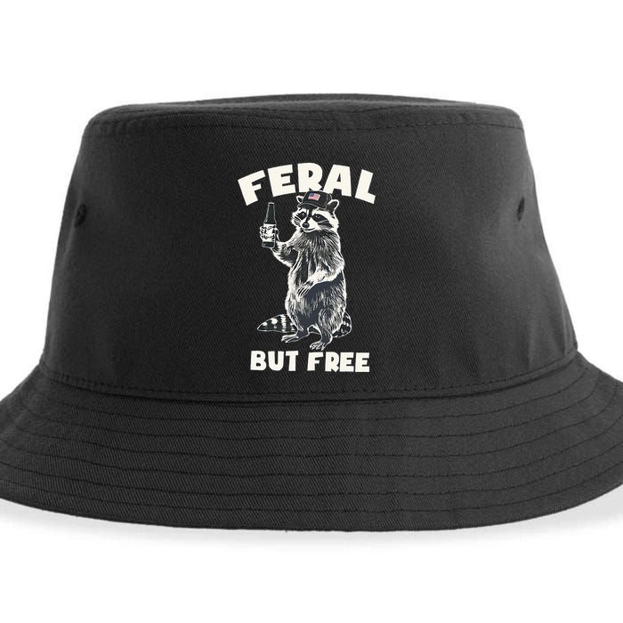 Feral But Free Funny Raccoon Sustainable Bucket Hat