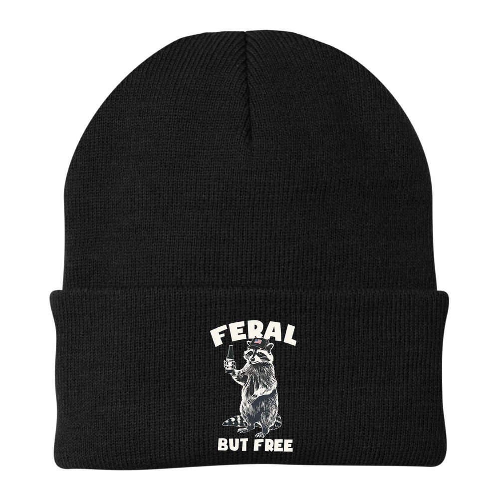 Feral But Free Funny Raccoon Beanie