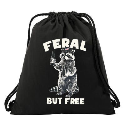 Feral But Free Funny Raccoon Drawstring Bag