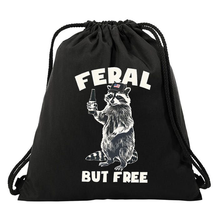 Feral But Free Funny Raccoon Drawstring Bag