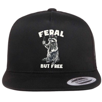 Feral But Free Funny Raccoon Flat Bill Trucker Hat