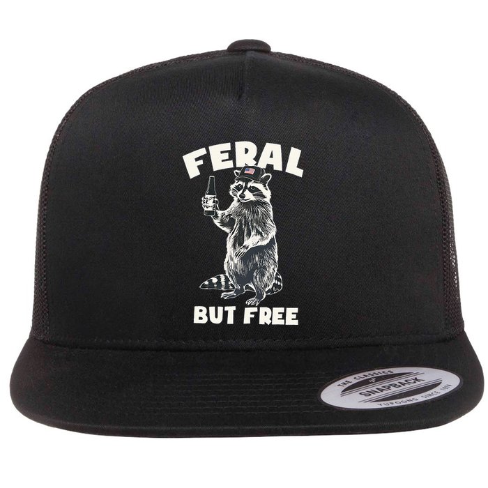 Feral But Free Funny Raccoon Flat Bill Trucker Hat