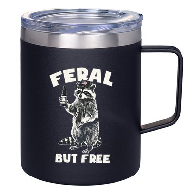 Feral But Free Funny Raccoon 12oz Stainless Steel Coffee Mug