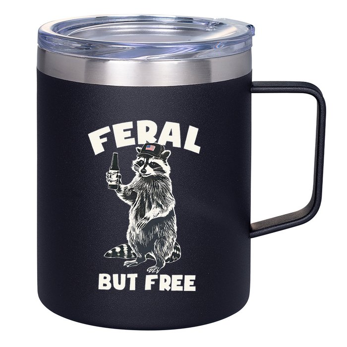 Feral But Free Funny Raccoon 12oz Stainless Steel Coffee Mug