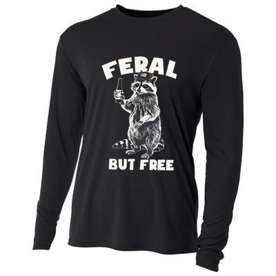 Feral But Free Funny Raccoon Cooling Performance Long Sleeve Crew