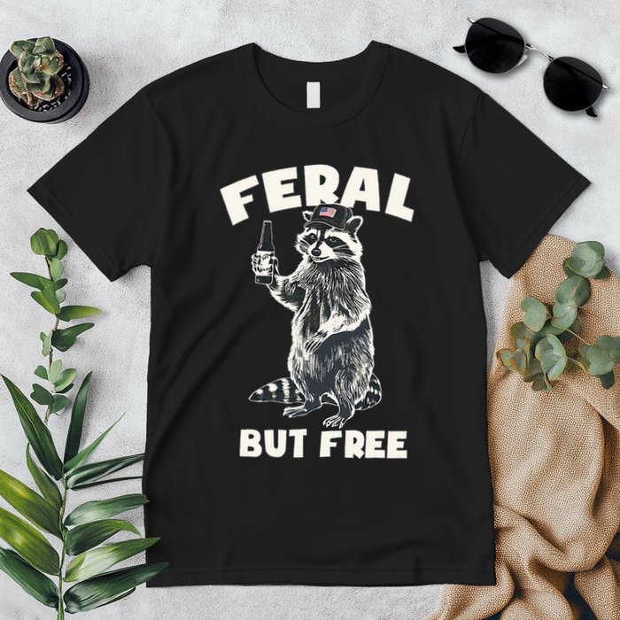 Feral But Free Funny Raccoon Premium T-Shirt