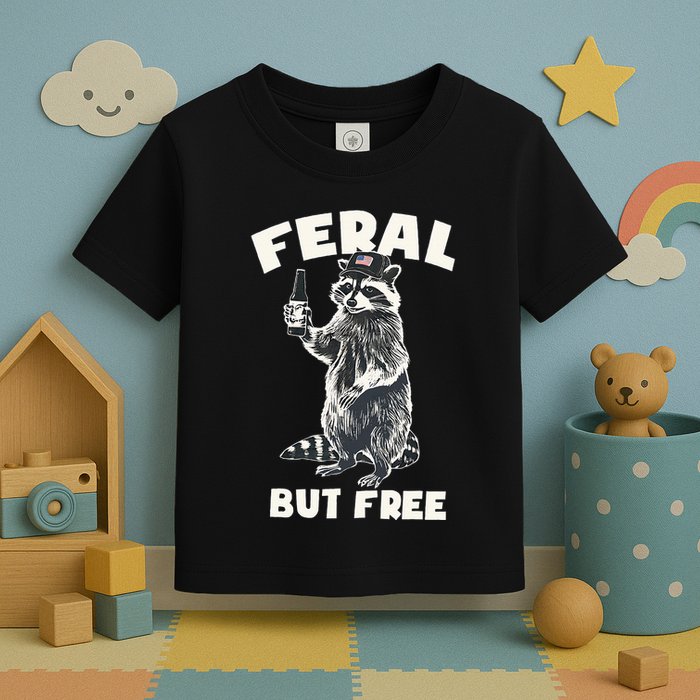 Feral But Free Funny Raccoon Toddler T-Shirt